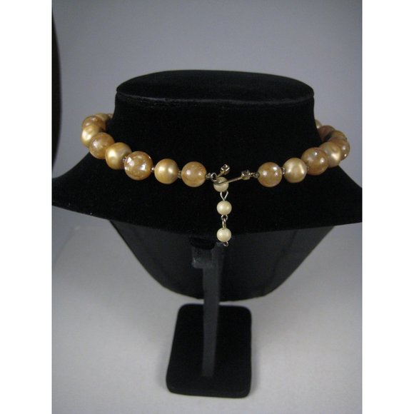 Marvella Iridescent Plastic Beaded Choker Gold Necklace 15 Inch Vintage 1950s - Picture 10 of 10